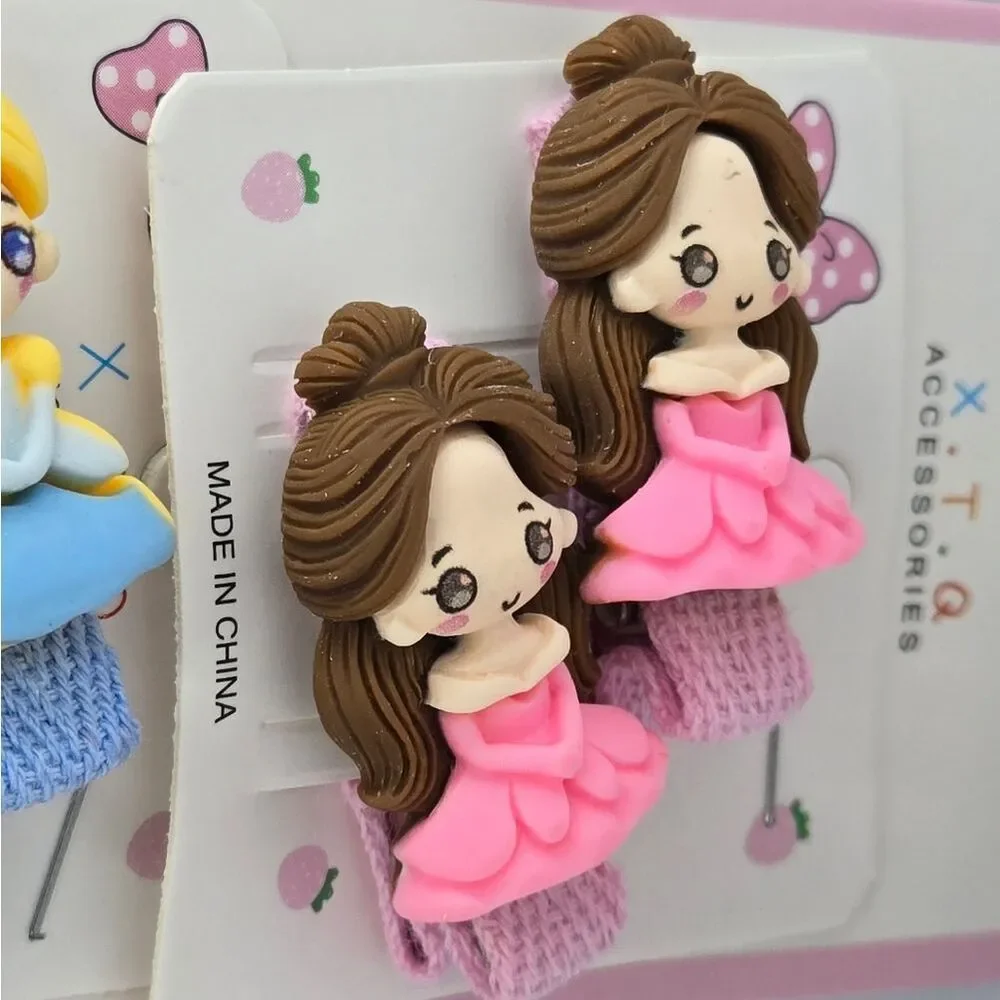Disney Princess Chibi Hair Clips 10pc 5 Pairs Kawaii Fairytale Girls Barrettes